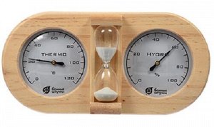 Термометр с гигрометром с песочными часами для бани и сауны Банные штучки 27х13,8х7,5 см. 18028
