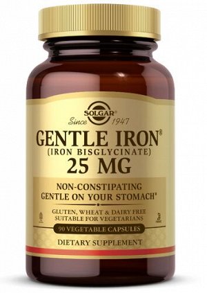 Железо Gentle Iron 25 mg Solgar  90 вег.капс.