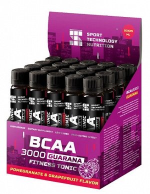 Комплекс аминокислот BCAA 3000 Guarana со вкусом граната и грейпфрута pomegranate & grapefruit SportTehnology 20 ампул по 25 мл.