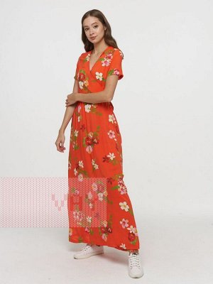 Платье женское 211-3639 Ш75 ярко-оранжевый цветы