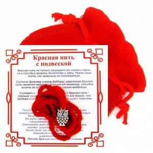 Красная нить с мешочком на Мудрость  (Сова),цвет сереб, металл, шерсть