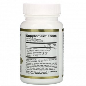 California Gold Nutrition, витамин K2 полного спектра действия, 120 мкг, 60 растительных капсул