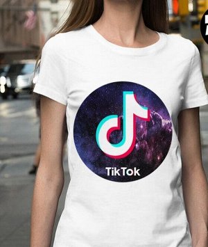 Футболка с надписью Tik Tok космос, цвет белый