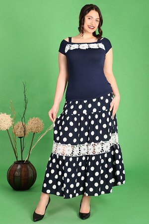 Костюм летний с длинной юбкой в горох
