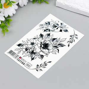 Татуировка на тело "Чёрно-белые цветы" 10х15 см