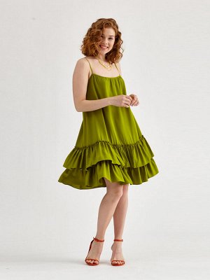 Платье штапель с воланами od-630-3 зеленое