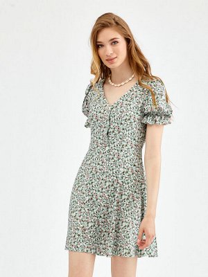 Платье штапель od-629-1 цветы на зеленом