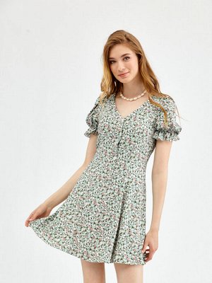 Платье штапель od-629-1 цветы на зеленом