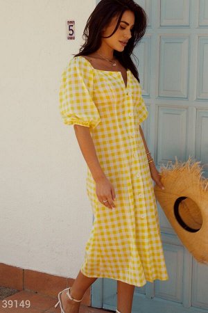 Платье в клетку лимонного оттенка
