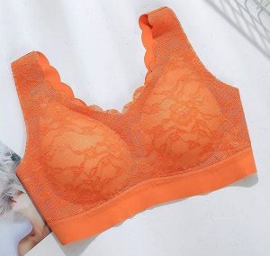 Женский бюстгальтер, с кружевом, цвет оранжевый