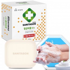 Увлажняющее туалетное мыло "Sanitason" с антибактериальным эффектом и растительными экстрактами (аромат имбиря и лайма) 100 г (кусок) / 48