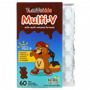 YumV's, Multi V, с мультиминеральной формулой, со вкусом молочного шоколада, 60 мишек