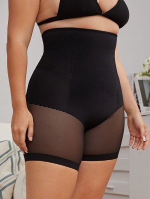 Корректирующие трусики Plus size с выской талией и сетчатой вставкой