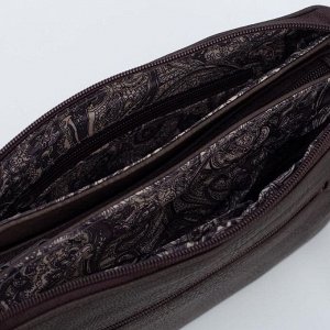 Сумка женская, 3 отдела на молнии, 2 наружных кармана, длинный ремень, цвет коричневый