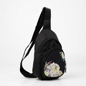 Сумка - рюкзак «Цветы», 15х10х26 см, отд на молнии, н/карман, регул ремень, чёрный