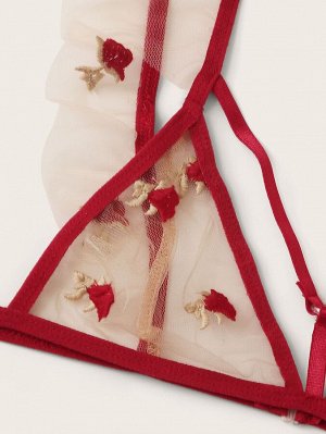 Комплект сетчатого нижнего белья с цветочной вышивкой