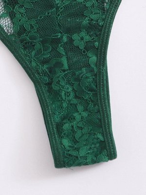 Темно-зеленый Чистый Ровный цвет Сексуальное женское белье