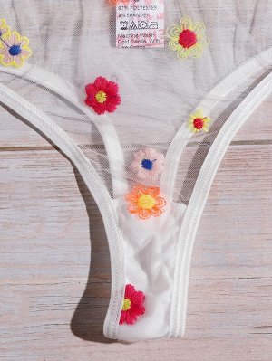Комплект сетчатого женского белья на косточках с цветочным рисунком
