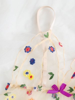 Сетчатый комплект женского белья с цветочной вышивкой