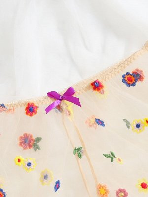 Сетчатый комплект женского белья с цветочной вышивкой