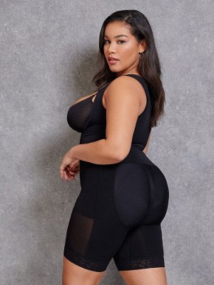 Контрастная сетчатое корректирующее боди Plus size