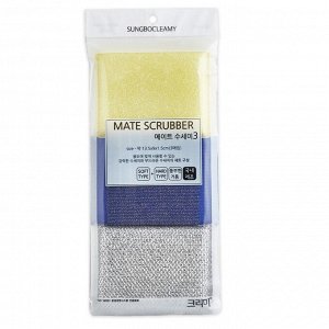 Набор губок для мытья посуды, кухонной утвари и чистки овощей "Mate Scrubber" (13 х 9 х 1,5 см) х 3 шт, Корея