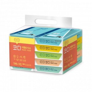 Компактные бумажные салфетки "Codi Travel Tissue" (двухслойные) 70 листов х 10 упаковок / 210 х 153 мм  / 12