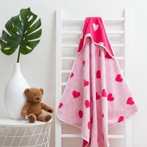 Полотенце-уголок махровый Крошка Я «Сердечки» 85*85 см, цв. розовый, 100%хл, 360 г/м2