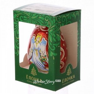 Стеклянная елочная игрушка Яйцо - Ангел 9 см красное, подвеска (Фабрика Елочка)