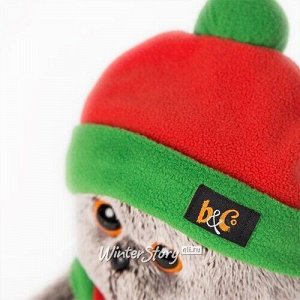 Мягкая игрушка Кот Басик в оранжево-зеленой шапке и шарфике 22 см (Budi Basa)