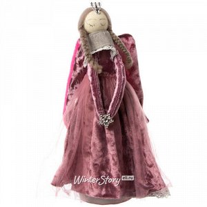 Декоративная фигура Ангел Вайнона 29 см в бархатном розовом платье (Due Esse Christmas)