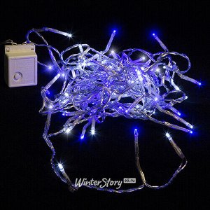 Светодиодная гирлянда нить Объемная 80 белых/синих LED ламп 6 м, прозрачный ПВХ, контроллер, IP44 (Kaemingk)