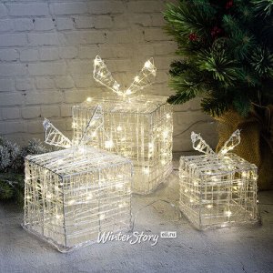 Светящиеся Волшебные Подарки под елку 3 шт 90 теплых белых мини LED ламп (Koopman)