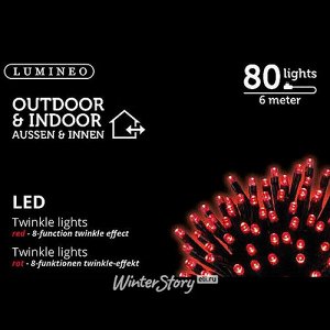 Светодиодная гирлянда нить Объемная 80 красных LED ламп 6 м, черный ПВХ, контроллер, IP44 (Kaemingk)