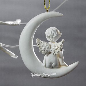 Ёлочная игрушка Ангел на Луне - Задумчивый малыш 7 см, подвеска (Breitner)