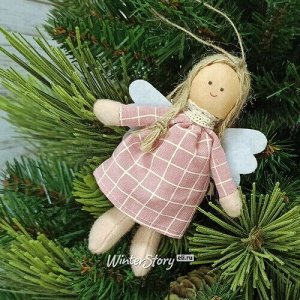 Ёлочная игрушка Ангел Юми в розовом клетчатом платьице 13 см, подвеска (Breitner)