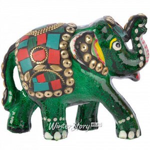 Керамическая статуэтка Слон Индийский 10 см зеленый (Kaemingk)