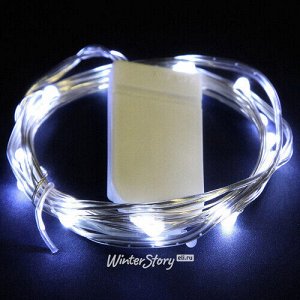 Светодиодная гирлянда Капельки на батарейках 20 холодных белых MINILED ламп 2 м, серебряная проволока, IP20 (Snowhouse)