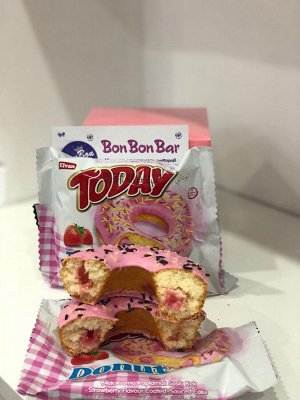 Today Donut Strawberry 50g - Турецкий пончик с клубничной начинкой и глазурью