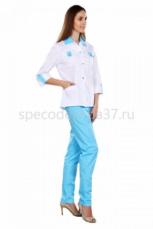 Костюм медицинский женский ИМ124 цв.белый/голубой тк.тиси