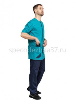Костюм медицинский мужской ИМ152 цв.тёмно-синий/бирюза тк.тиси
