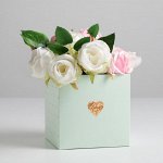 Коробка для цветов с PVC крышкой Love, 12 х 12 х 12 см, зеленые и розовые