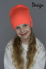 Удл. вязаная шапка «Марика» (ярк.коралл)