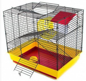 Клетка для грызунов"Саша 2" 2 этажа, размер 41*30*37 см (дом,колесо, миска )
