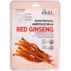 EKEL Ampoule Mask Red Ginseng Ампульная увлажняющая тканевая маска для лица с экстрактом красного женьшеня, 25г