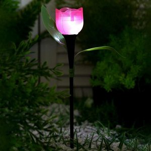 Фонарь садовый на солнечной батарее "Тюльпан розовый" 30.5 см, d-5 см, 1 led, пластик