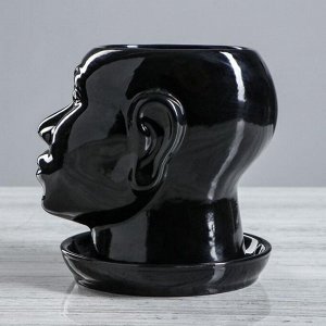 Кашпо "Голова африканки", глянец, чёрное, керамика, 1.4 л