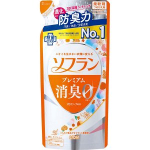 Кондиционер для белья "SOFLAN" (с длительной 3D-защитой от неприятного запаха "Premium Deodorizer Zero-?" - натуральный аромат цветочного мыла) 420 мл, мягкая упаковка / 20