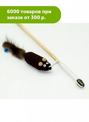 Дразнилка-удочка Мышь из фетра с норковым хвостом 50см деревянная палочка Кот Лукас