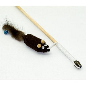 Дразнилка-удочка Мышь из фетра с норковым хвостом 50см деревянная палочка Кот Лукас